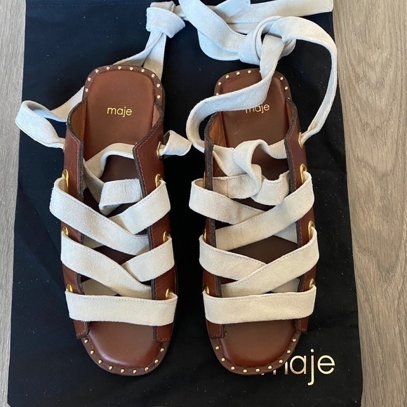 Maje Marron Velvet Lace Up Sandals In Brown Size EU 37 - Picture 7 of 14